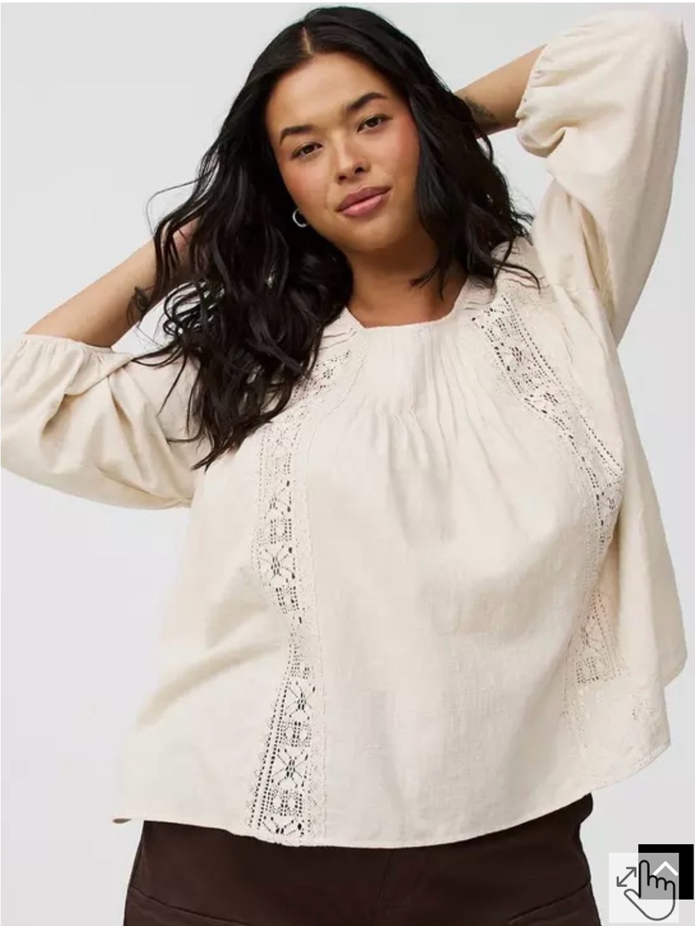 torrid peasant Cream Lace-Panel Peasant Tunic